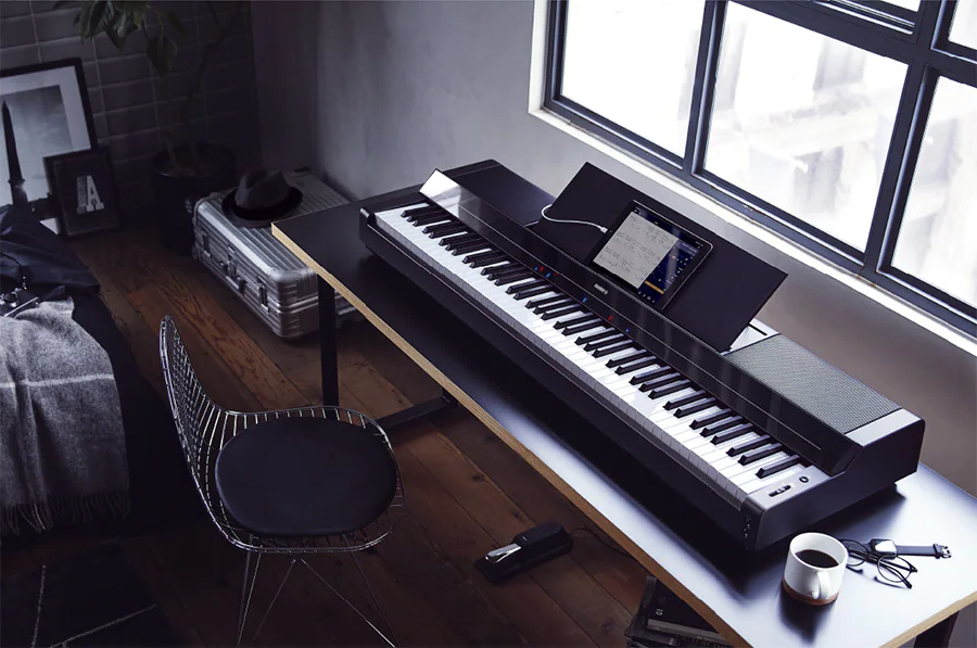 A Yamaha P-S500 digital piano on a desk